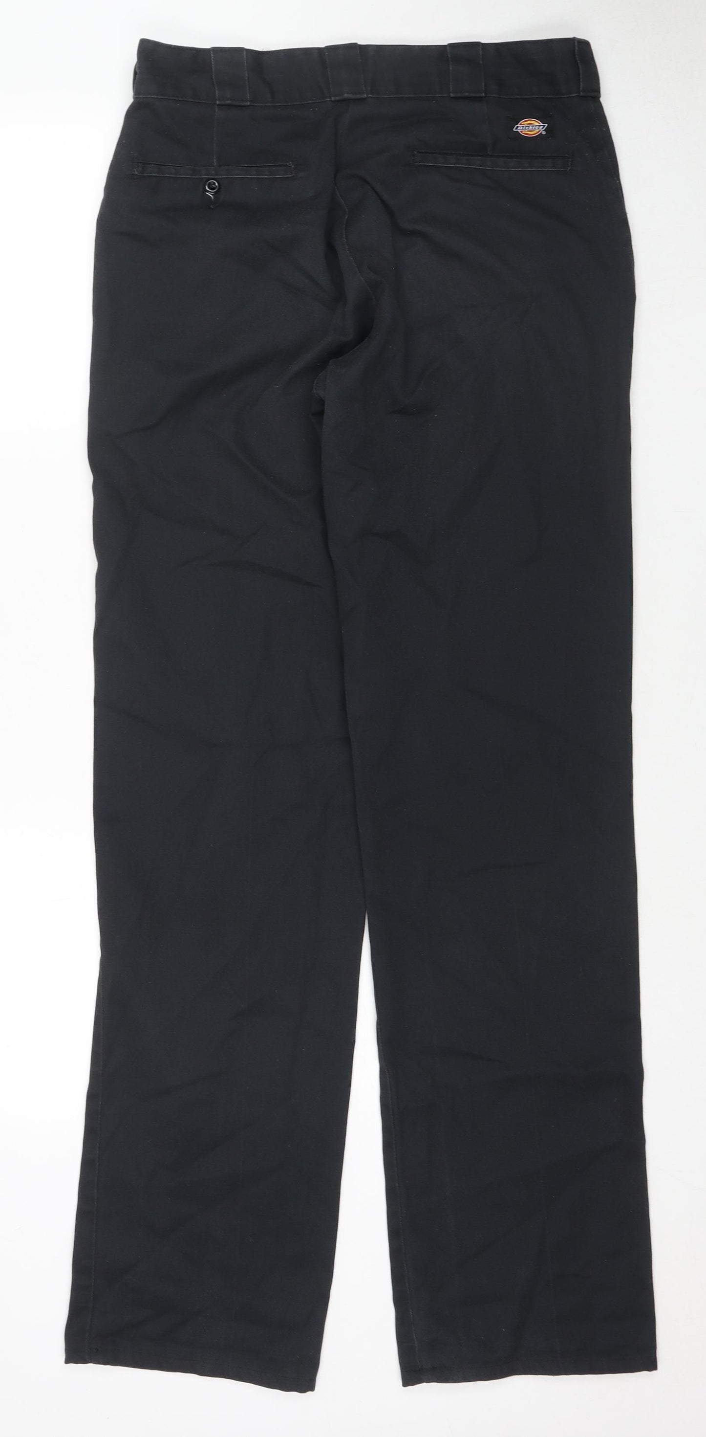 Dickies Mens Black Cotton Trousers Size 32 in L34 in Regular Zip