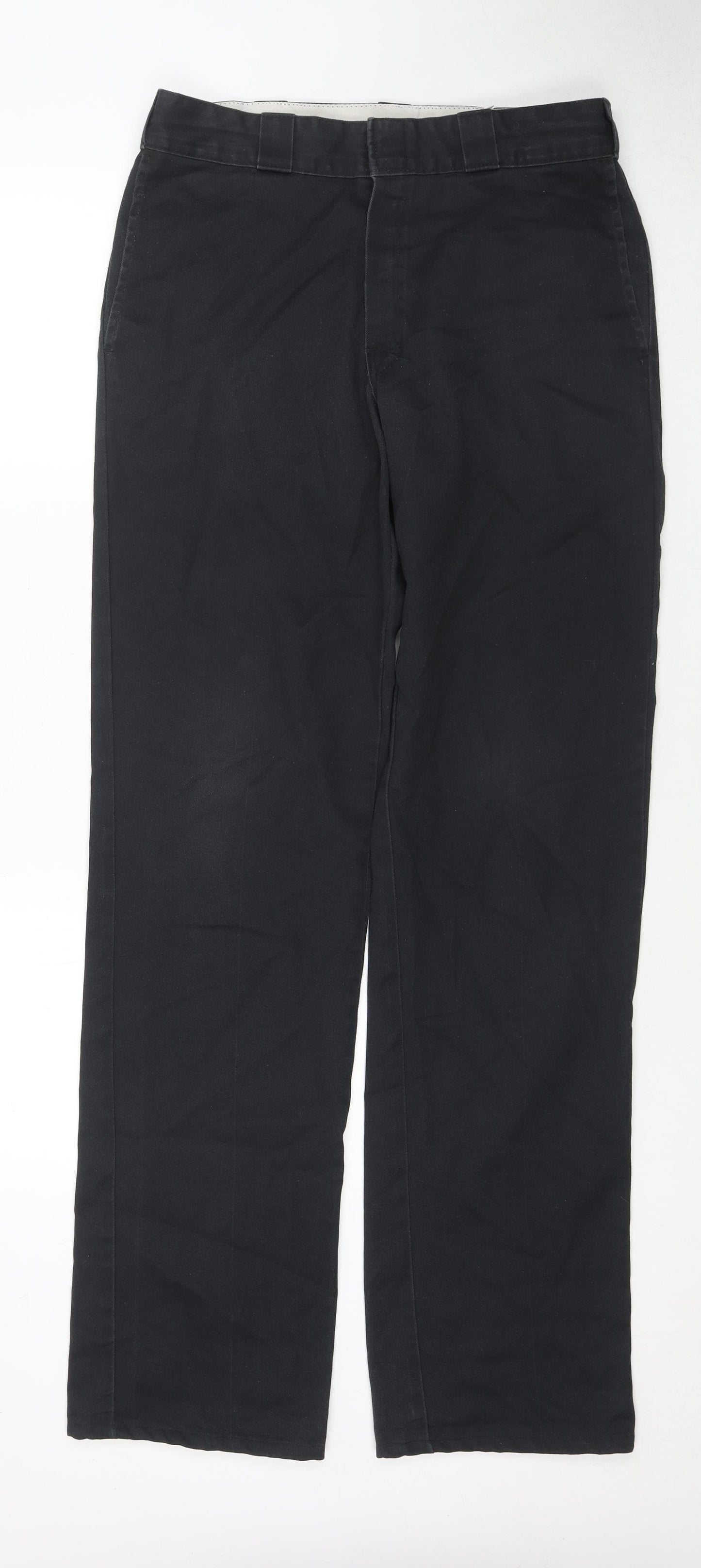 Dickies Mens Black Cotton Trousers Size 32 in L34 in Regular Zip