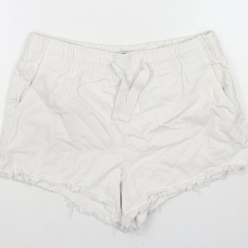 Cotton On Womens White Cotton Cut-Off Shorts Size 8 L3 in Regular Drawstring