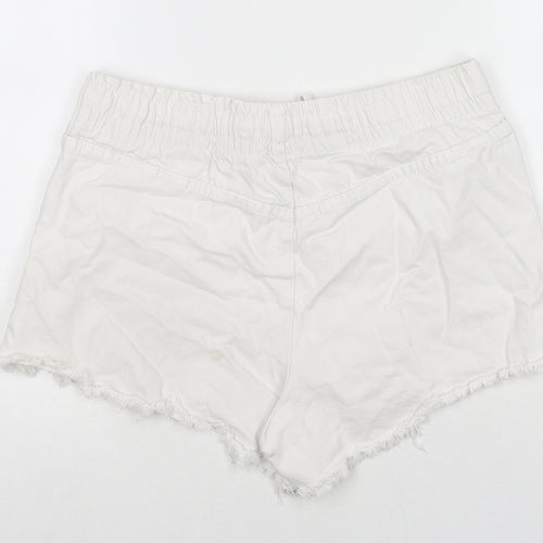 Cotton On Womens White Cotton Cut-Off Shorts Size 8 L3 in Regular Drawstring
