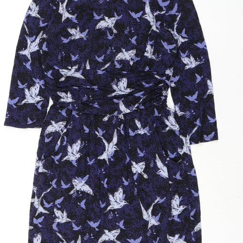 Dorothy Perkins Womens Blue Viscose Pencil Dress Size 12 Round Neck Pullover - Bird Print