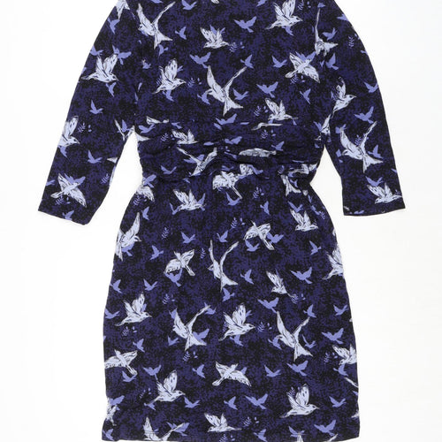 Dorothy Perkins Womens Blue Viscose Pencil Dress Size 12 Round Neck Pullover - Bird Print