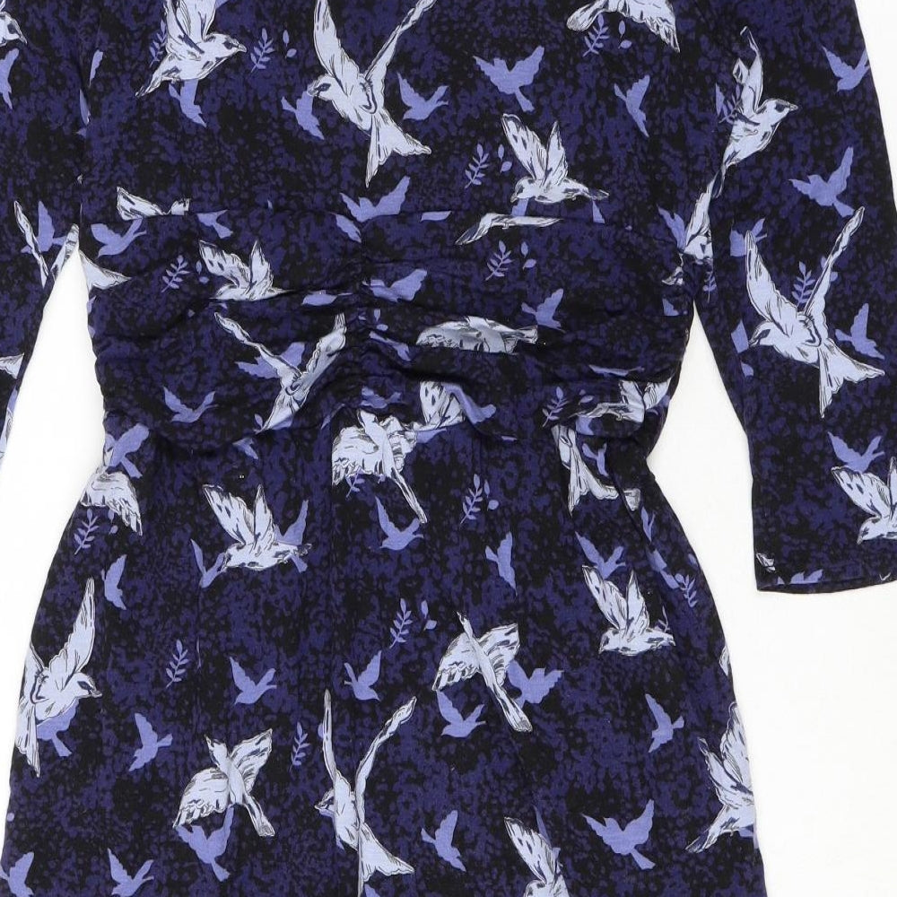 Dorothy Perkins Womens Blue Viscose Pencil Dress Size 12 Round Neck Pullover - Bird Print
