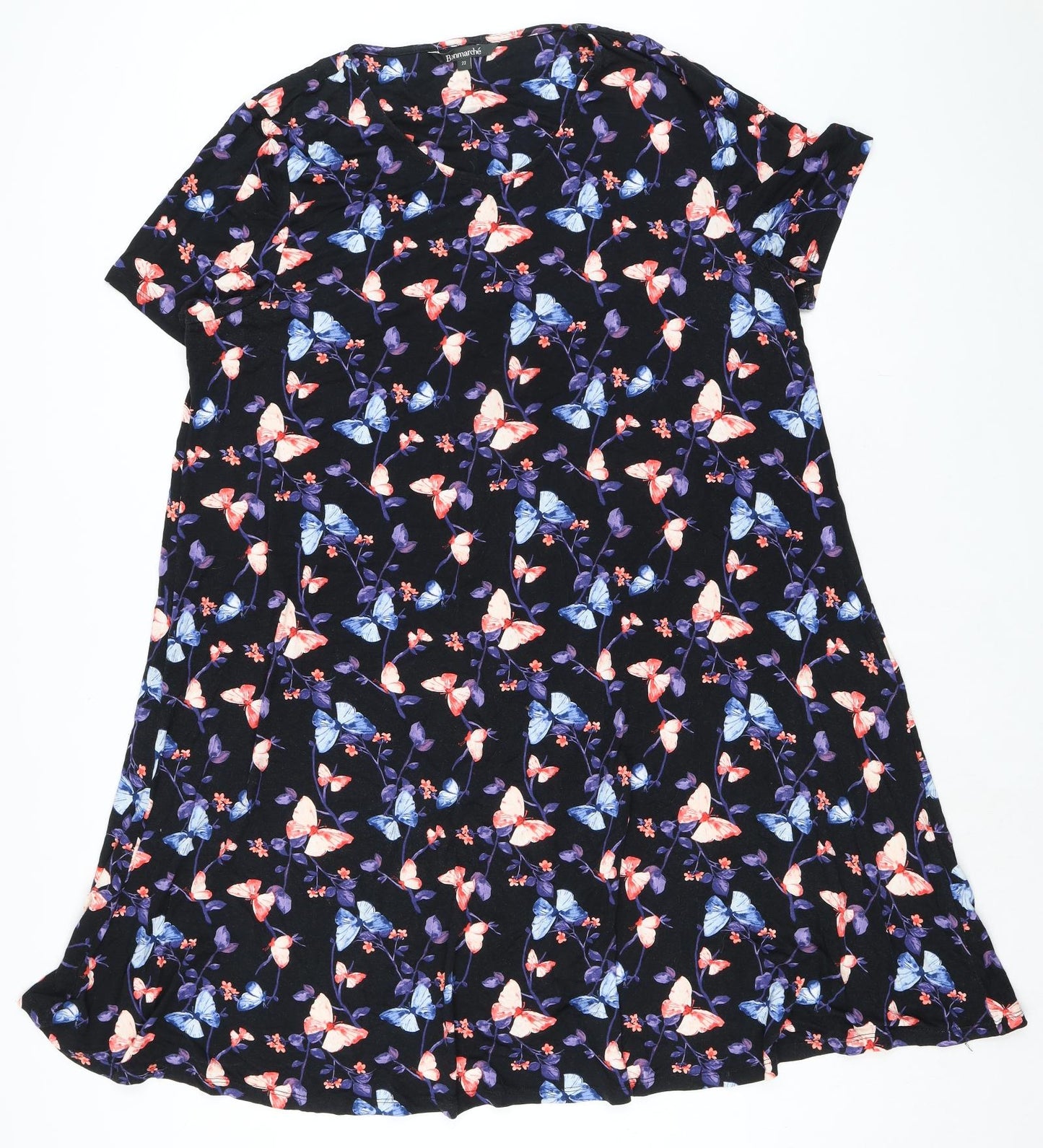Bonmarché Womens Multicoloured Viscose A-Line Size 22 Round Neck Pullover - Butterfly Print
