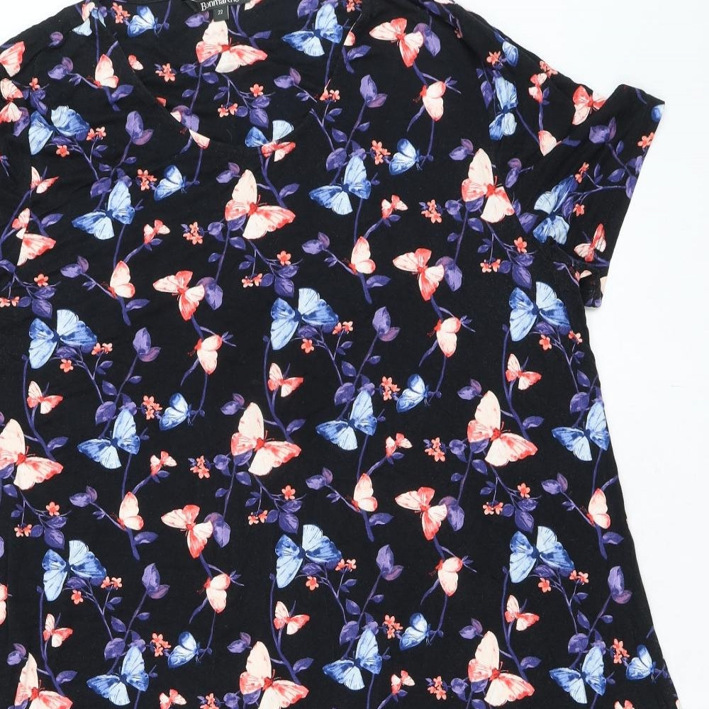 Bonmarché Womens Multicoloured Viscose A-Line Size 22 Round Neck Pullover - Butterfly Print