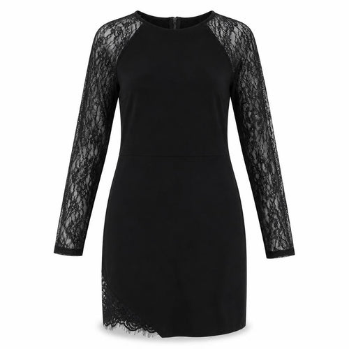 Miss Selfridge Womens Black Viscose Pencil Dress Size 12 Round Neck Zip - Lace Sleeves