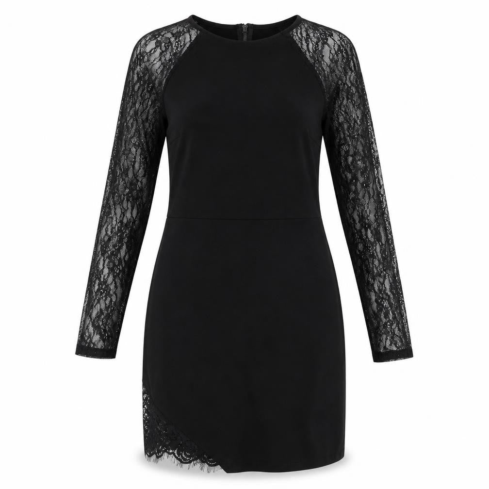 Miss Selfridge Womens Black Viscose Pencil Dress Size 12 Round Neck Zip - Lace Sleeves