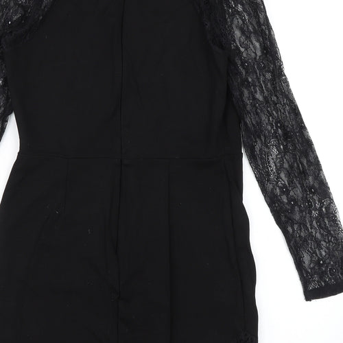 Miss Selfridge Womens Black Viscose Pencil Dress Size 12 Round Neck Zip - Lace Sleeves
