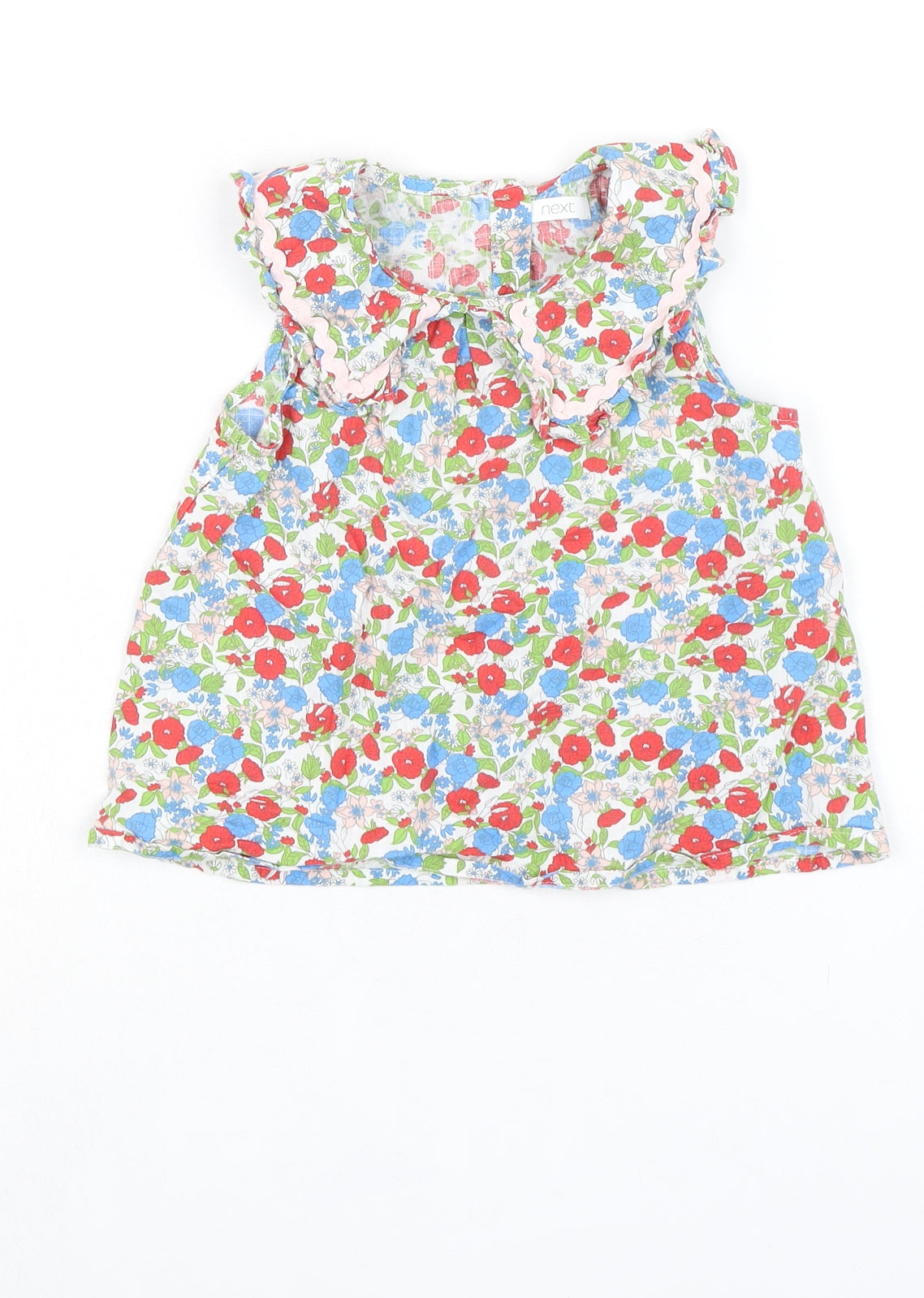 NEXT Girls Multicoloured Floral 100% Cotton Basic Blouse Size 4-5 Years Round Neck Button - Collar