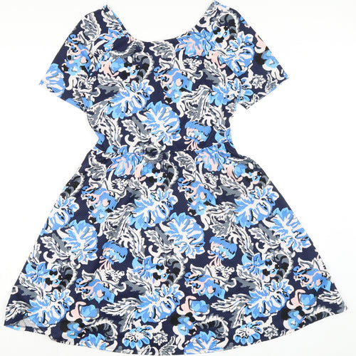 Dorothy Perkins Womens Blue Floral Polyester A-Line Size 10 Boat Neck Pullover