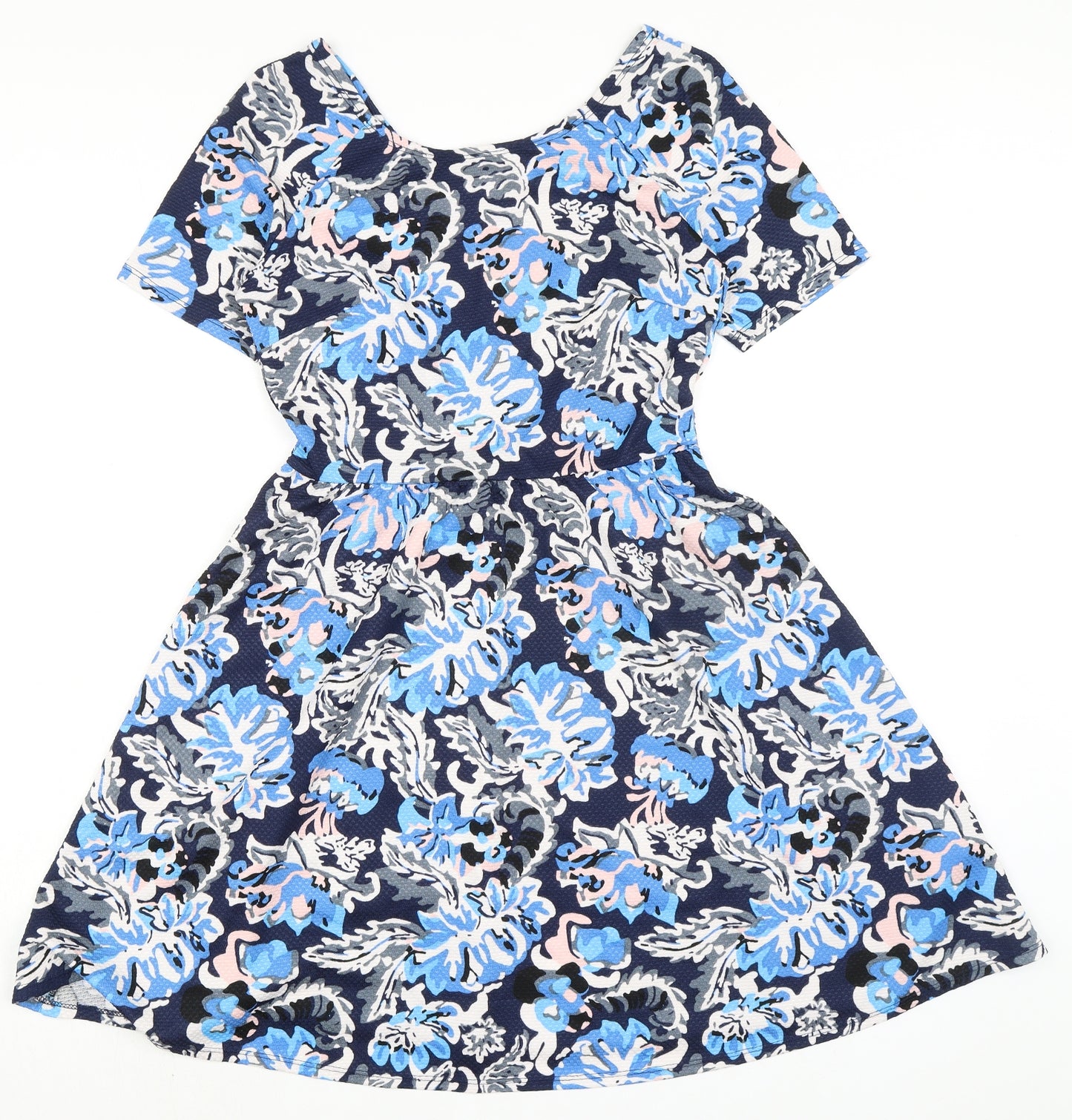 Dorothy Perkins Womens Blue Floral Polyester A-Line Size 10 Boat Neck Pullover