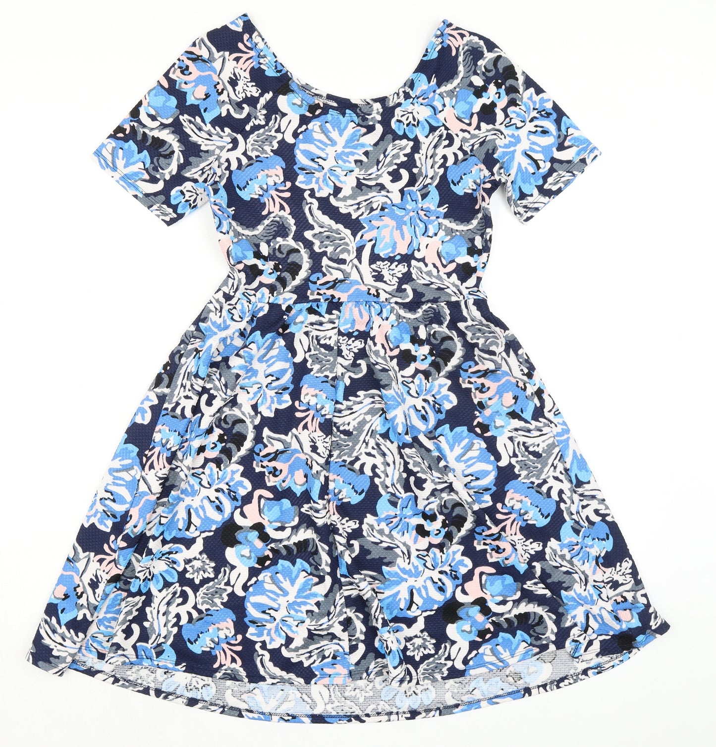 Dorothy Perkins Womens Blue Floral Polyester A-Line Size 10 Boat Neck Pullover