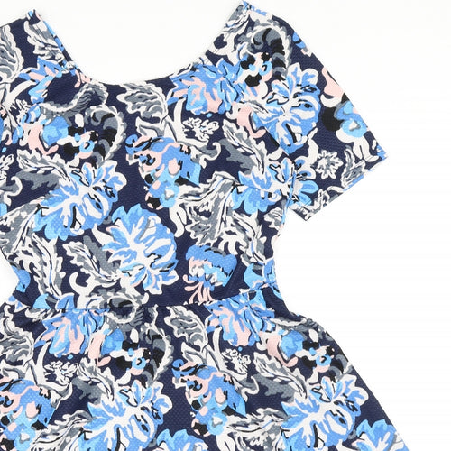 Dorothy Perkins Womens Blue Floral Polyester A-Line Size 10 Boat Neck Pullover
