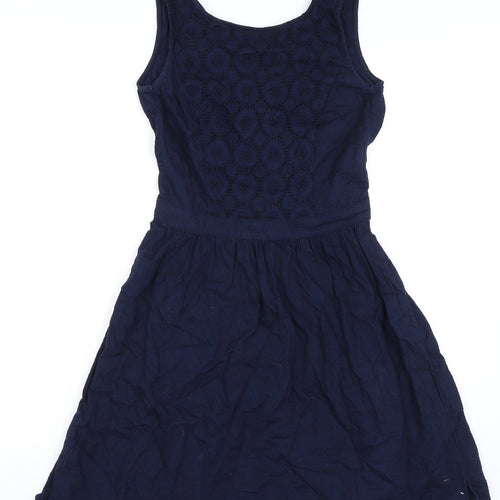 Esprit Womens Blue 100% Cotton A-Line Size 8 Boat Neck Button - Elasticated Waist