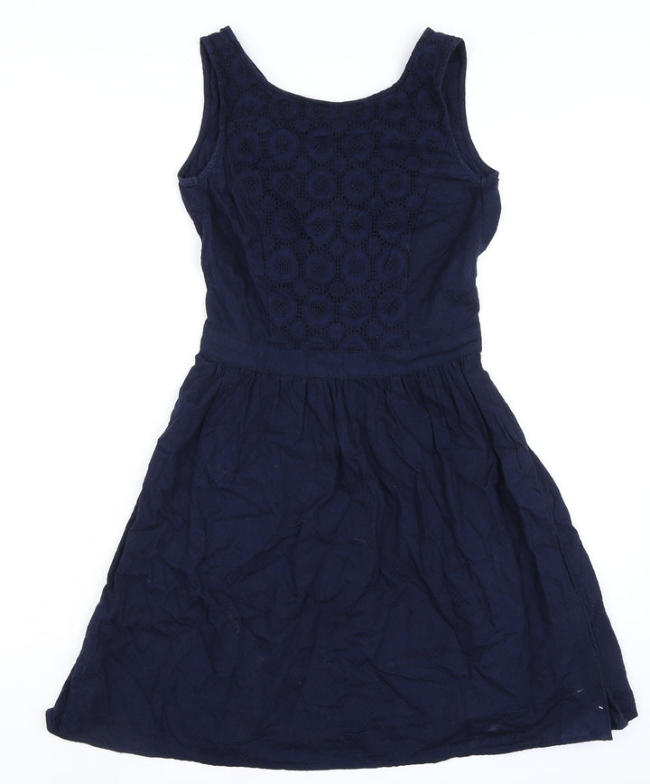 Esprit Womens Blue 100% Cotton A-Line Size 8 Boat Neck Button - Elasticated Waist