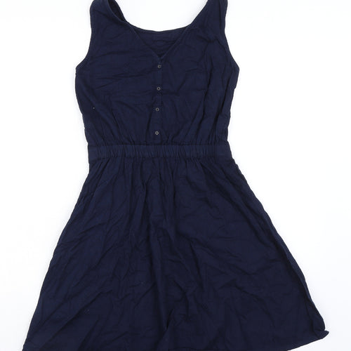 Esprit Womens Blue 100% Cotton A-Line Size 8 Boat Neck Button - Elasticated Waist