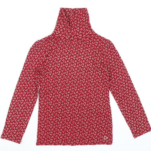 Gap Girls Red Roll Neck Floral 100% Cotton Pullover Jumper Size 10-11 Years Pullover - Ribbed
