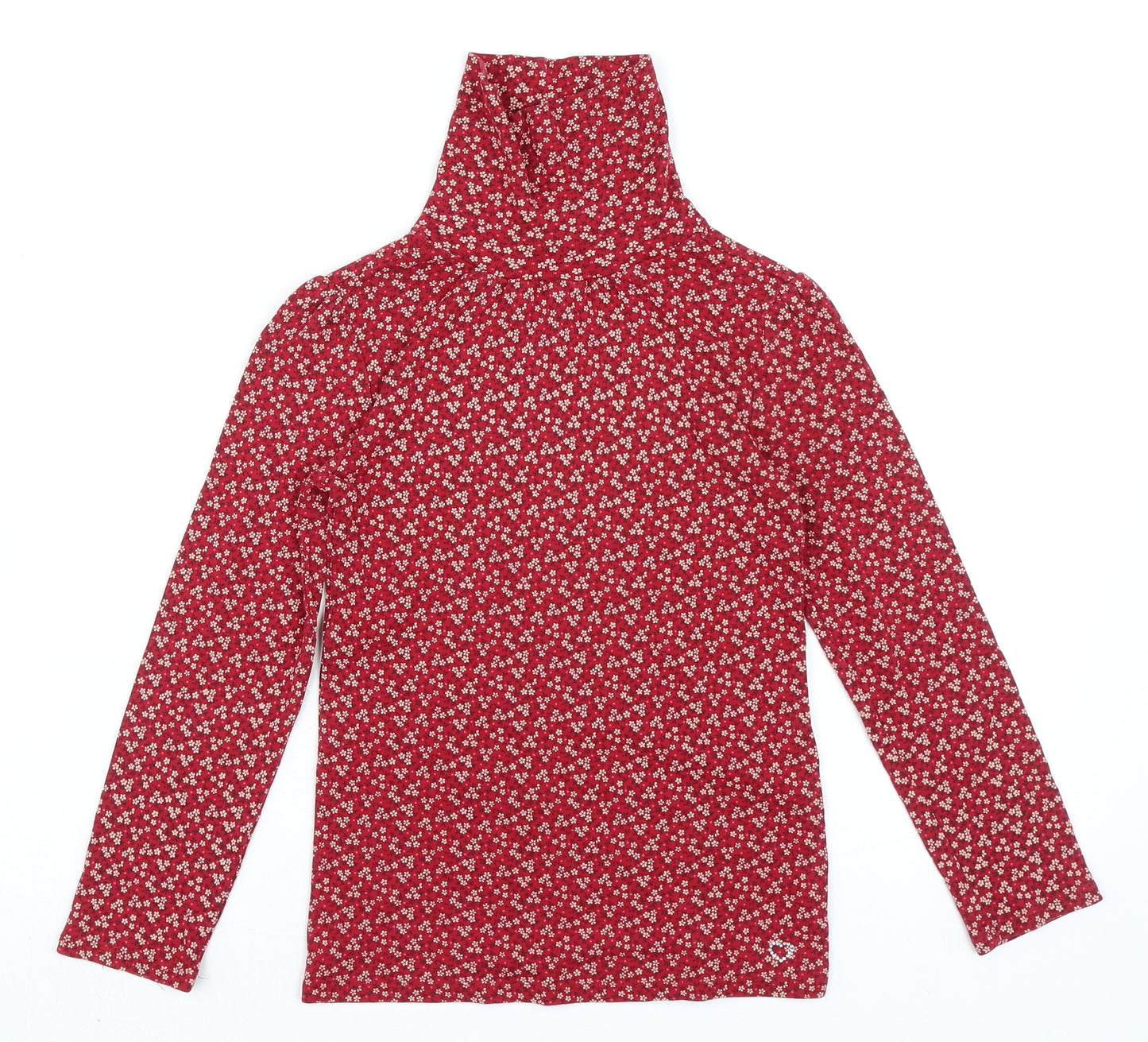 Gap Girls Red Roll Neck Floral 100% Cotton Pullover Jumper Size 10-11 Years Pullover - Ribbed