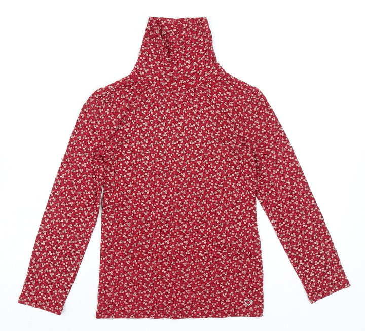 Gap Girls Red Roll Neck Floral 100% Cotton Pullover Jumper Size 10-11 Years Pullover - Ribbed