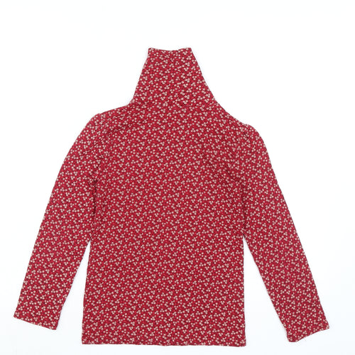 Gap Girls Red Roll Neck Floral 100% Cotton Pullover Jumper Size 10-11 Years Pullover - Ribbed