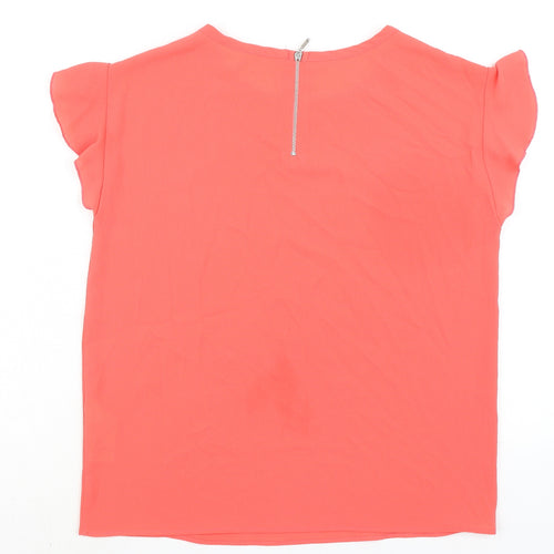 Koton Womens Pink Polyester Basic Blouse Size 8 Round Neck - Ruffled Sleeves