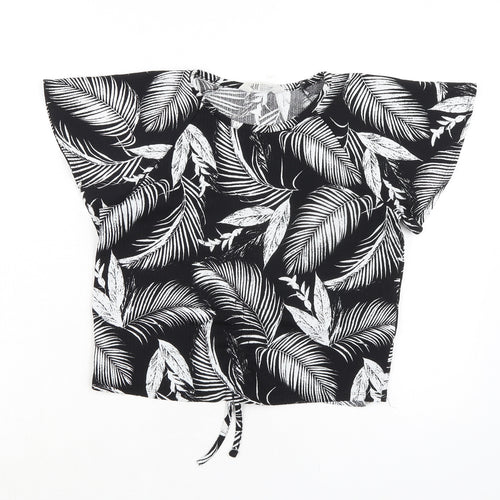 H&M Girls Black Polyester Basic Blouse Size 12-13 Years Round Neck Pullover - Palms