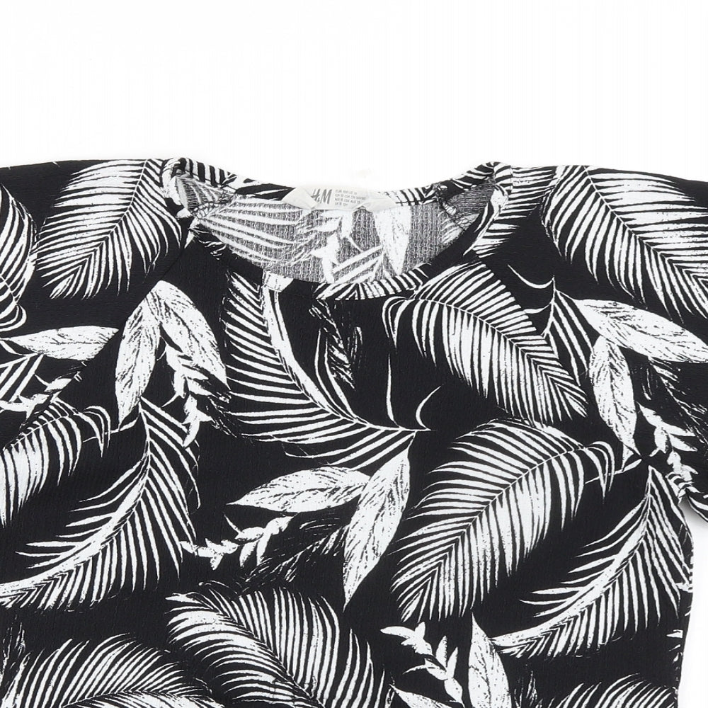 H&M Girls Black Polyester Basic Blouse Size 12-13 Years Round Neck Pullover - Palms