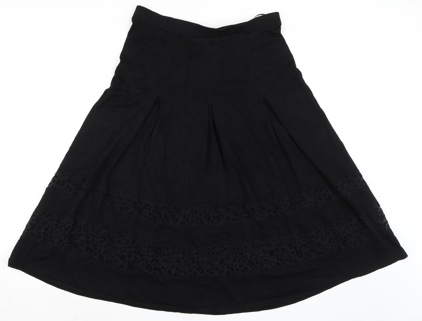 Marks and Spencer Womens Black Viscose A-Line Skirt Size 12 - Animal Print