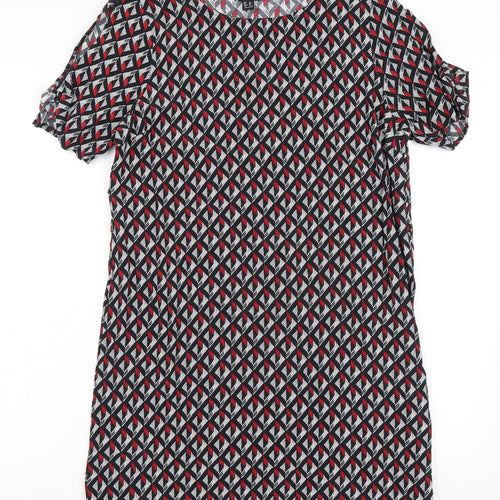 New Look Womens Multicoloured Viscose Shirt Dress Size 12 Boat Neck Pullover - Cold Shoulder