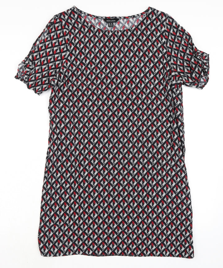 New Look Womens Multicoloured Viscose Shirt Dress Size 12 Boat Neck Pullover - Cold Shoulder