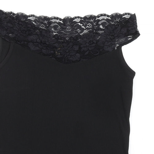 Lipsy London Womens Black Polyester Basic Blouse Size 14 Off the Shoulder - Lace Detail