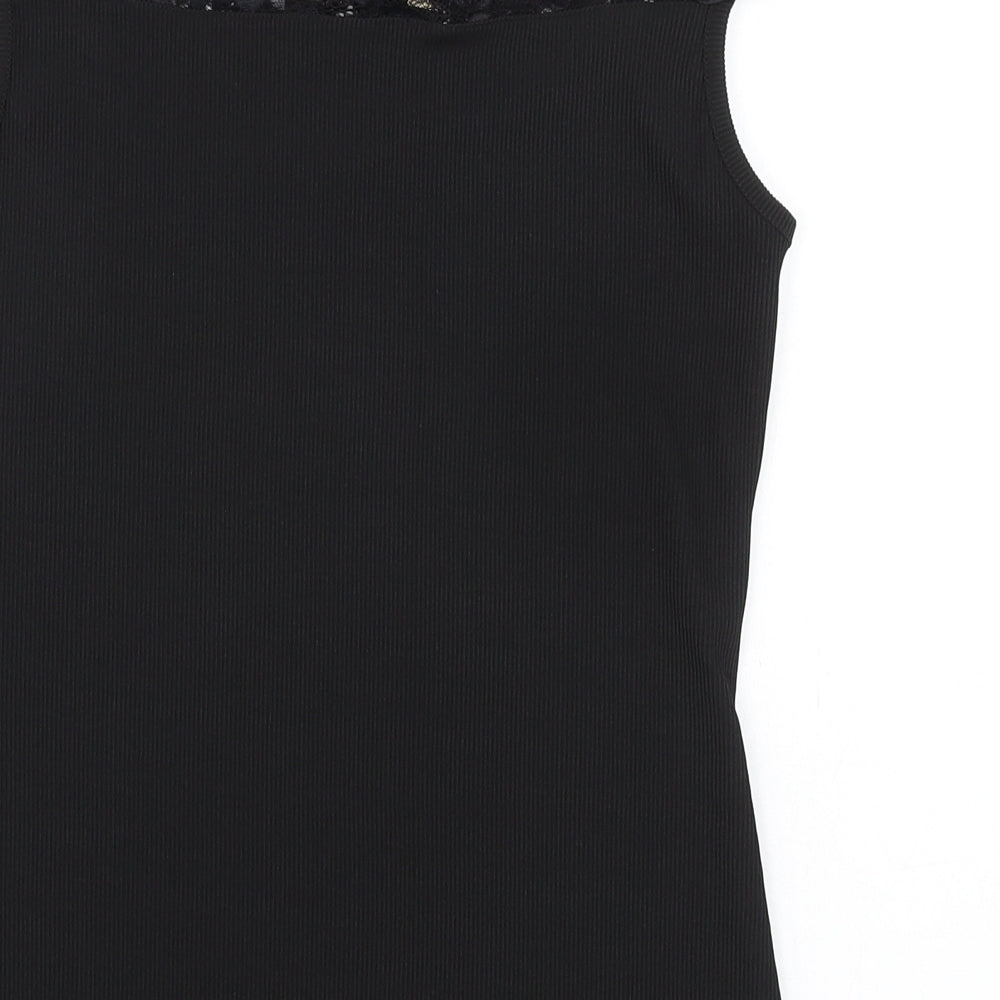 Lipsy London Womens Black Polyester Basic Blouse Size 14 Off the Shoulder - Lace Detail
