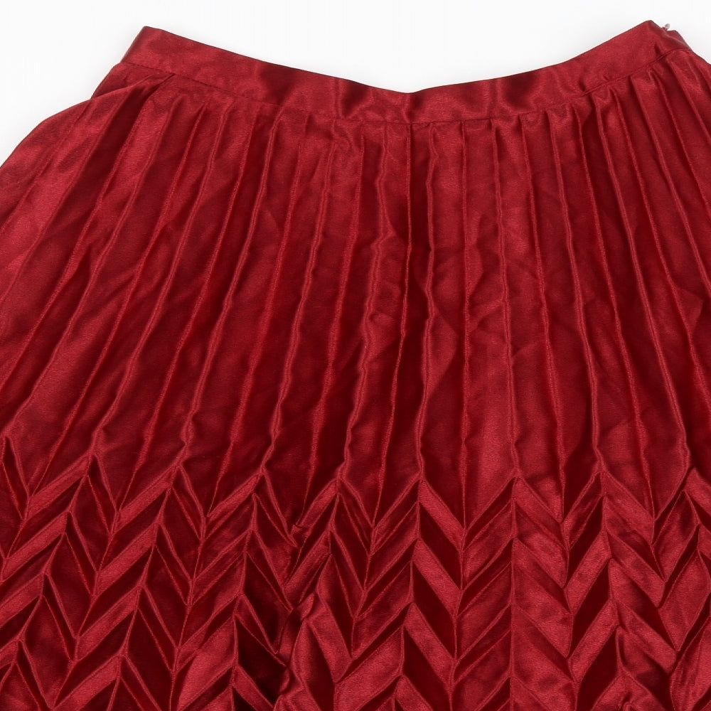Cameo Rose Womens Red Polyester A-Line Skirt Size 12 Zip - Pleated