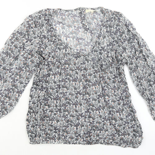 River Island Womens Multicoloured Floral Viscose Basic Blouse Size 14 V-Neck - Elasticated Waist