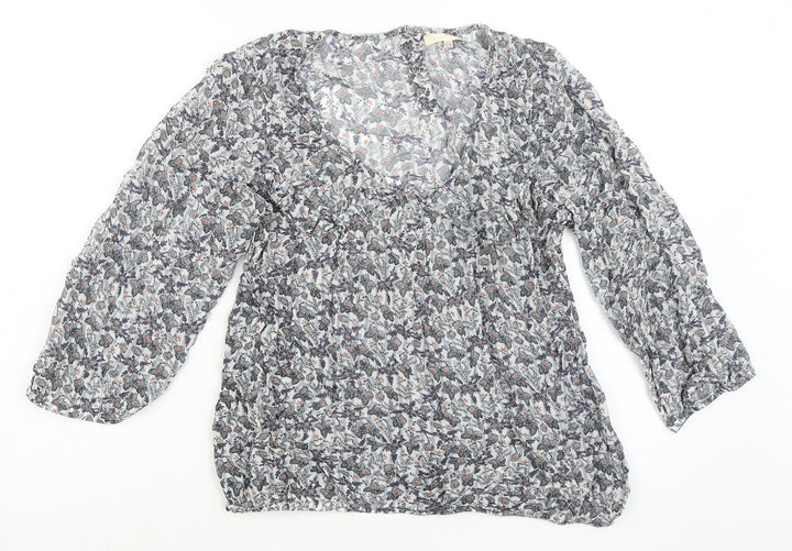 River Island Womens Multicoloured Floral Viscose Basic Blouse Size 14 V-Neck - Elasticated Waist