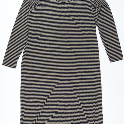Marks and Spencer Womens Black Striped Polyester Pencil Dress Size 16 Scoop Neck Pullover - Ribbed