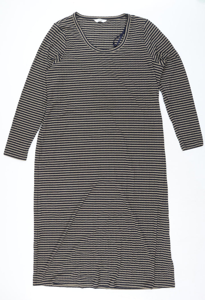 Marks and Spencer Womens Black Striped Polyester Pencil Dress Size 16 Scoop Neck Pullover - Ribbed