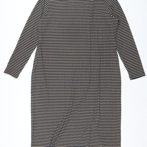Marks and Spencer Womens Black Striped Polyester Pencil Dress Size 16 Scoop Neck Pullover - Ribbed