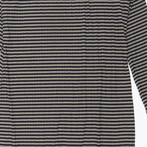 Marks and Spencer Womens Black Striped Polyester Pencil Dress Size 16 Scoop Neck Pullover - Ribbed