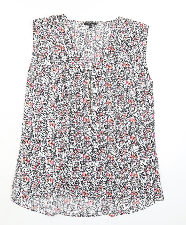 Warehouse Womens Multicoloured Floral Polyester Basic Blouse Size 12 V-Neck