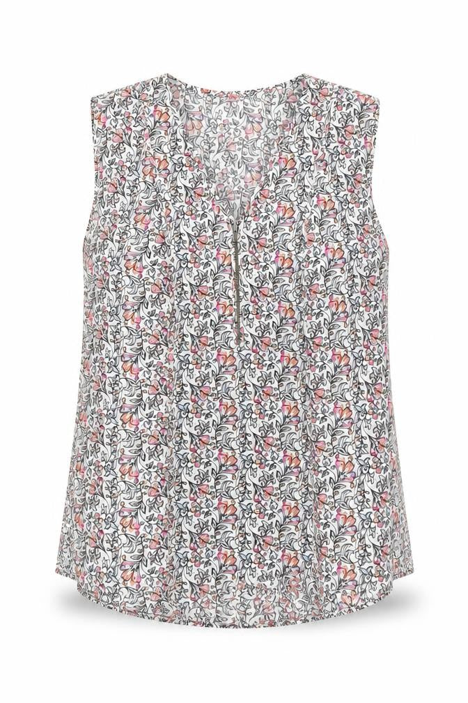 Front view of Warehouse women’s multicoloured floral polyester basic blouse, size UK 12, v-neck