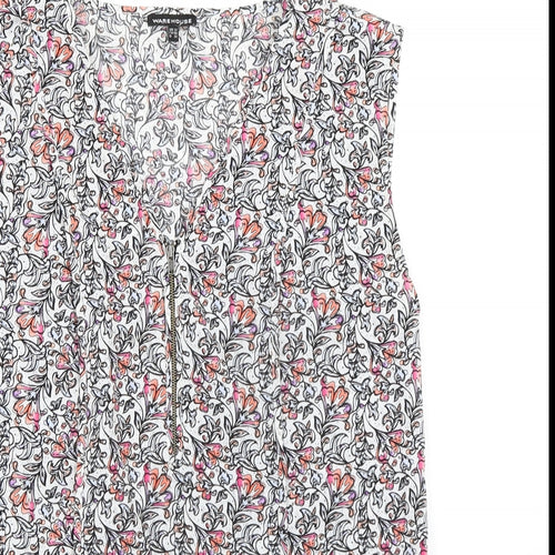 Warehouse Womens Multicoloured Floral Polyester Basic Blouse Size 12 V-Neck