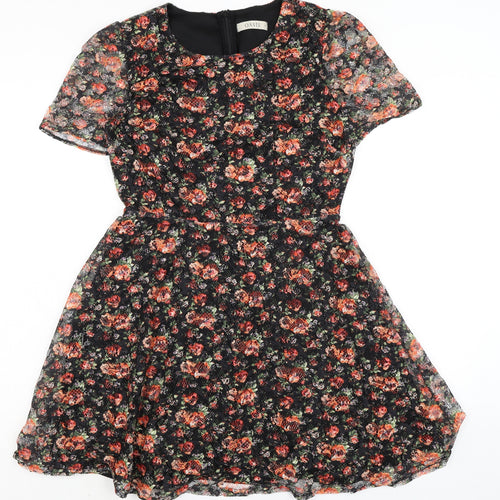 Oasis Womens Multicoloured Floral Polyester A-Line Size M Round Neck Zip - Lace Overlay