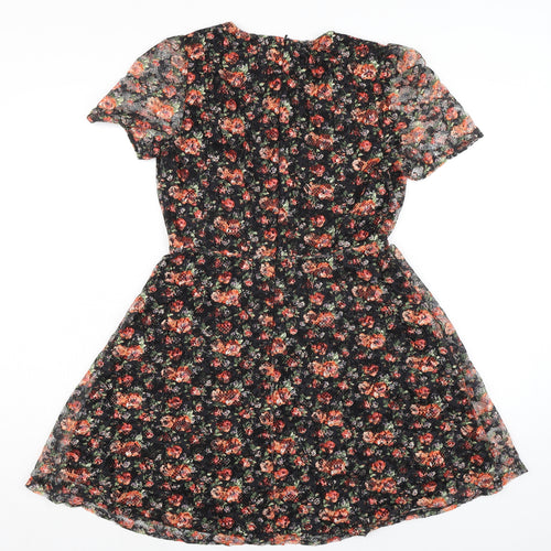 Oasis Womens Multicoloured Floral Polyester A-Line Size M Round Neck Zip - Lace Overlay