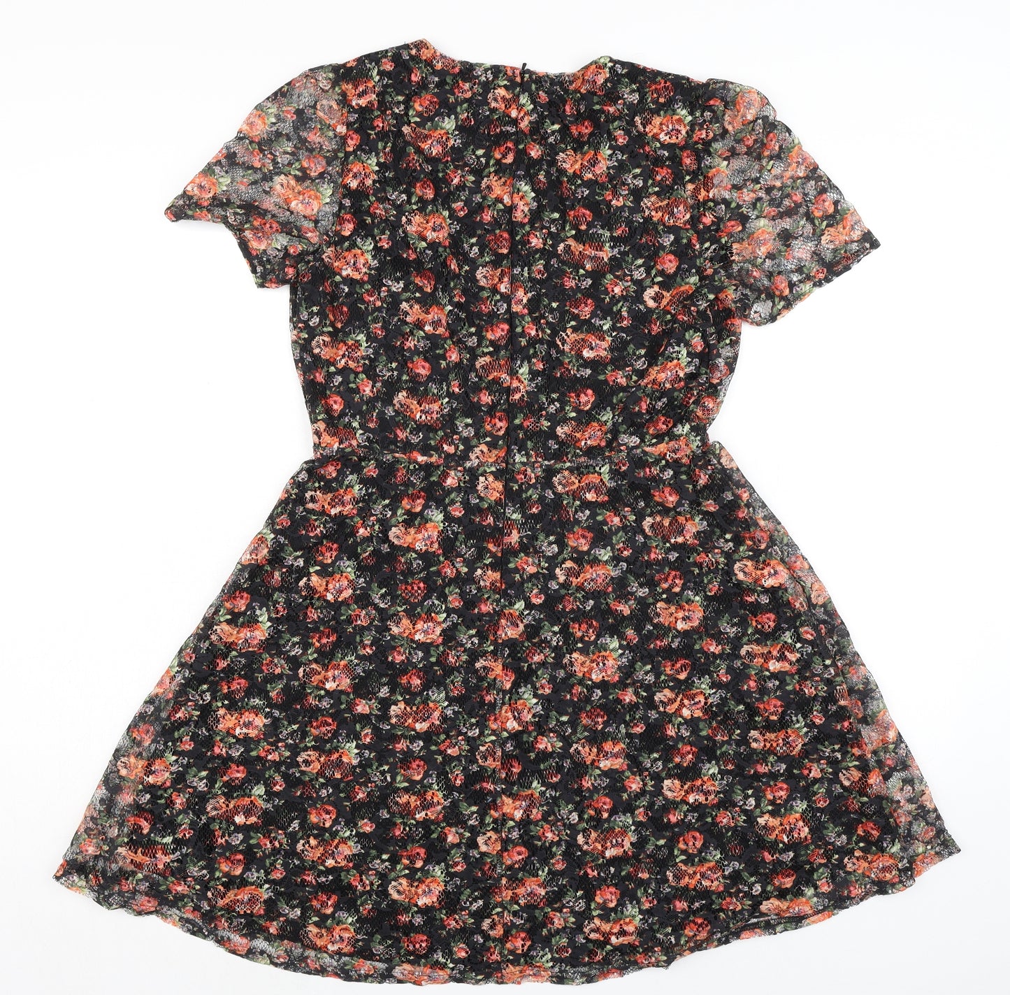 Oasis Womens Multicoloured Floral Polyester A-Line Size M Round Neck Zip - Lace Overlay