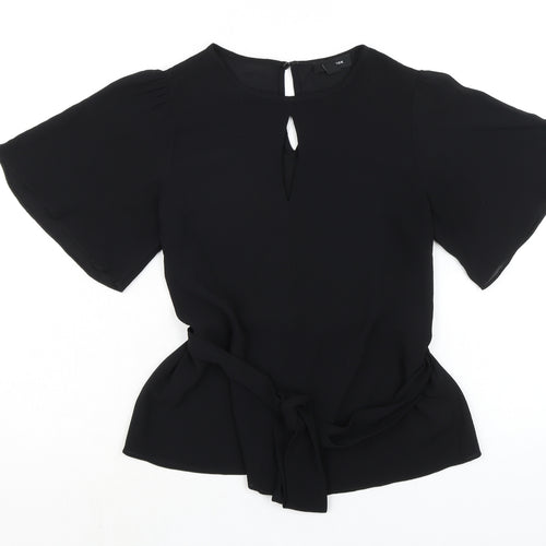 New Look Womens Black Polyester Basic Blouse Size 8 Round Neck - Key Hole Neck Line