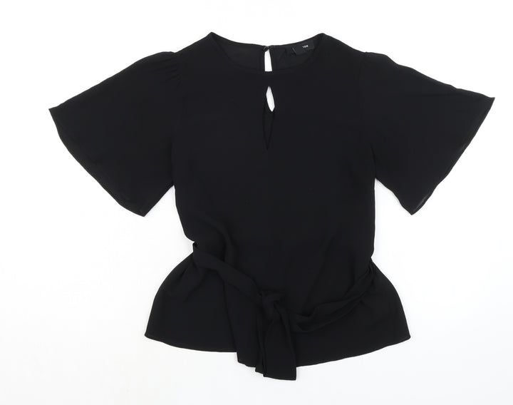 New Look Womens Black Polyester Basic Blouse Size 8 Round Neck - Key Hole Neck Line