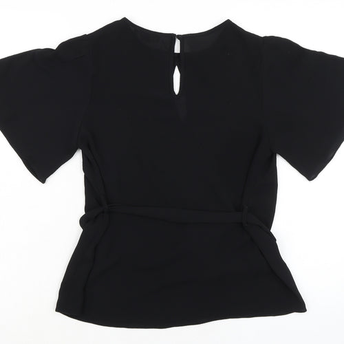New Look Womens Black Polyester Basic Blouse Size 8 Round Neck - Key Hole Neck Line