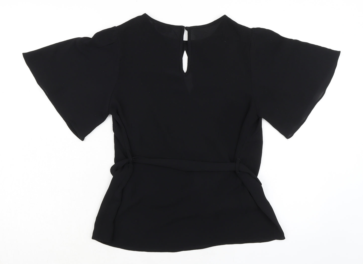 New Look Womens Black Polyester Basic Blouse Size 8 Round Neck - Key Hole Neck Line