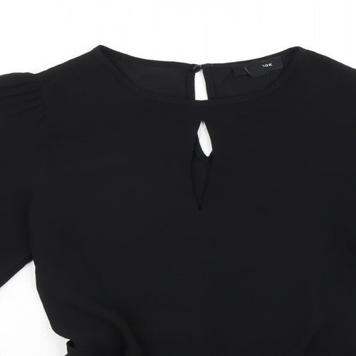 New Look Womens Black Polyester Basic Blouse Size 8 Round Neck - Key Hole Neck Line